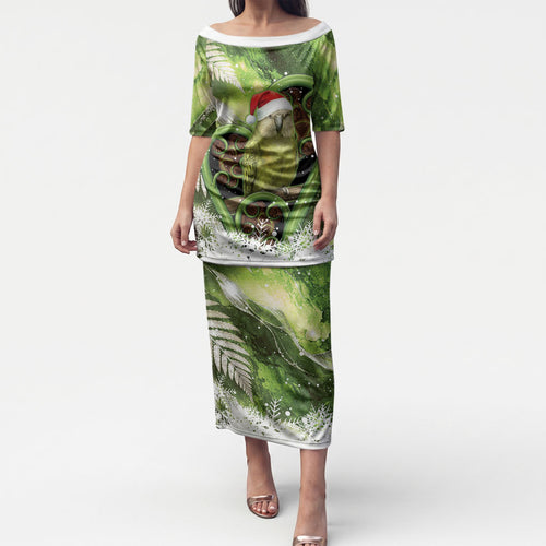 Kakapo New Zealand Christmas In July Puletasi NZ Aroha Koru Fern Marble Vibes