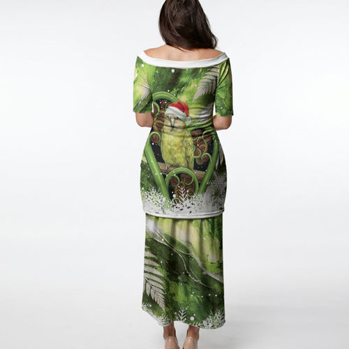 Kakapo New Zealand Christmas In July Puletasi NZ Aroha Koru Fern Marble Vibes