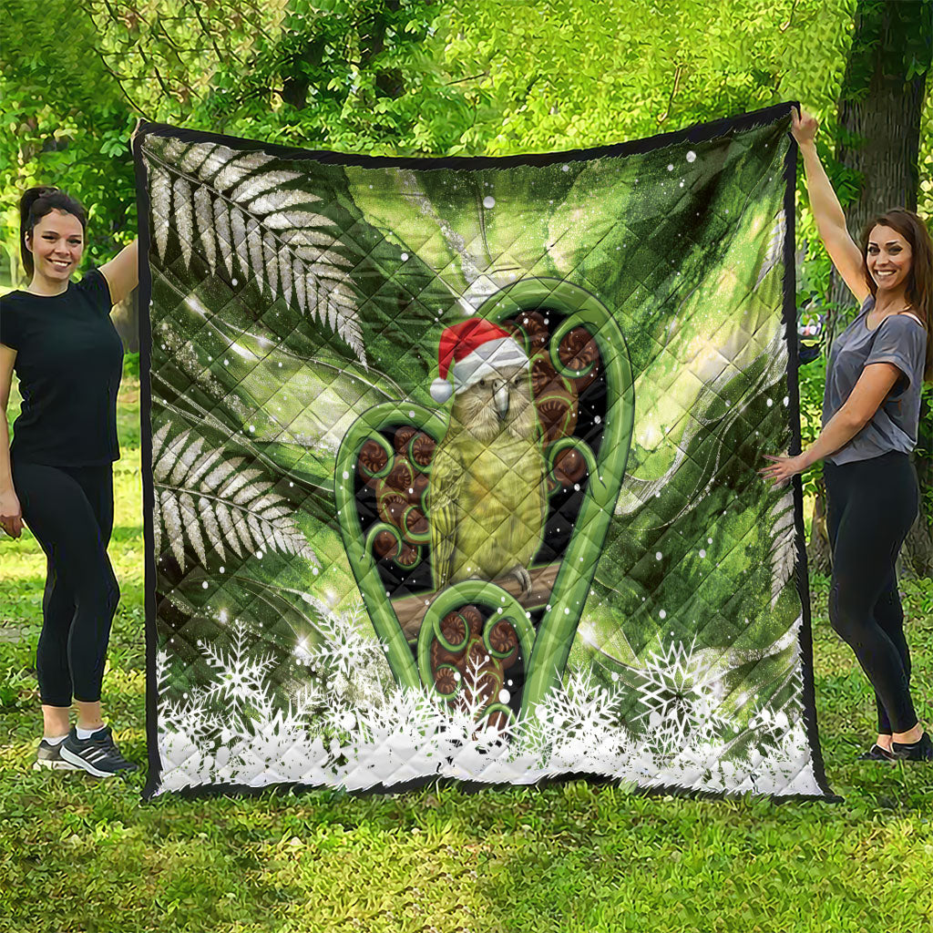 Kakapo New Zealand Christmas In July Quilt NZ Aroha Koru Fern Marble Vibes