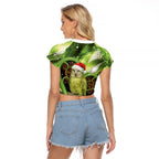 Kakapo New Zealand Christmas In July Raglan Cropped T Shirt NZ Aroha Koru Fern Marble Vibes