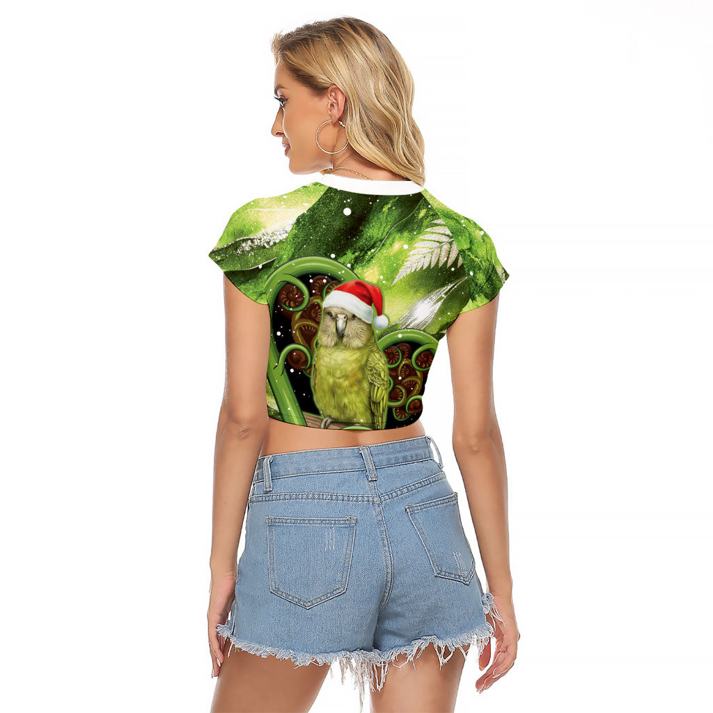 Kakapo New Zealand Christmas In July Raglan Cropped T Shirt NZ Aroha Koru Fern Marble Vibes