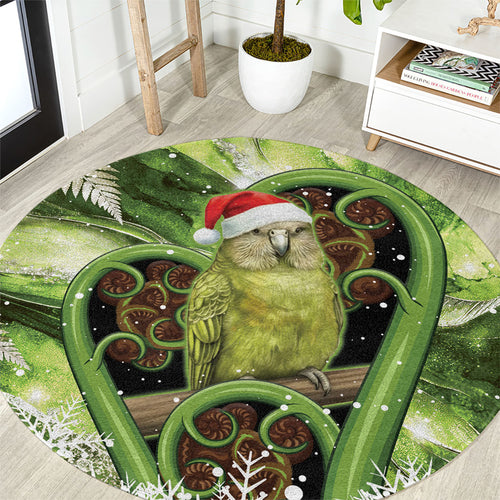 Kakapo New Zealand Christmas In July Round Carpet NZ Aroha Koru Fern Marble Vibes