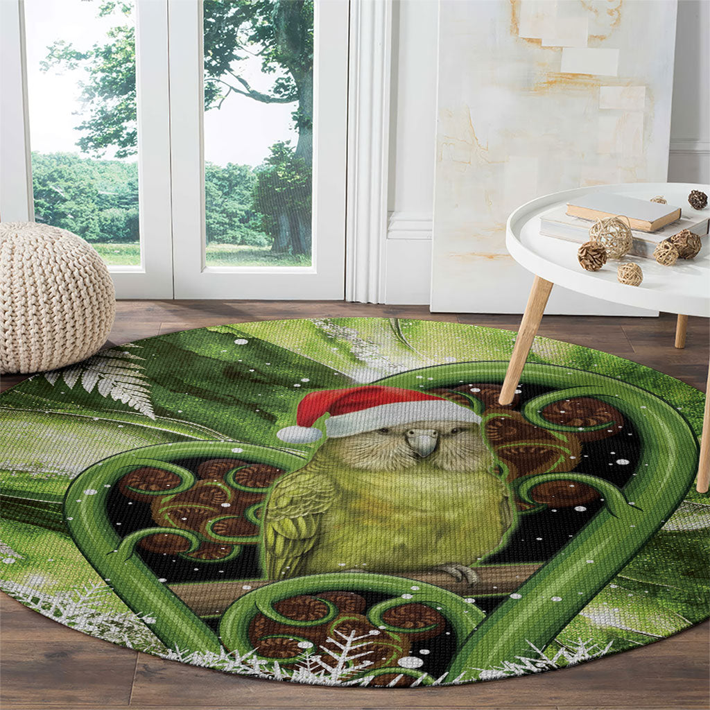 Kakapo New Zealand Christmas In July Round Carpet NZ Aroha Koru Fern Marble Vibes