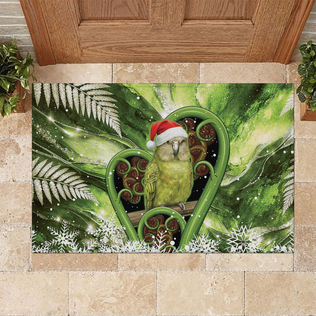 Kakapo New Zealand Christmas In July Rubber Doormat NZ Aroha Koru Fern Marble Vibes