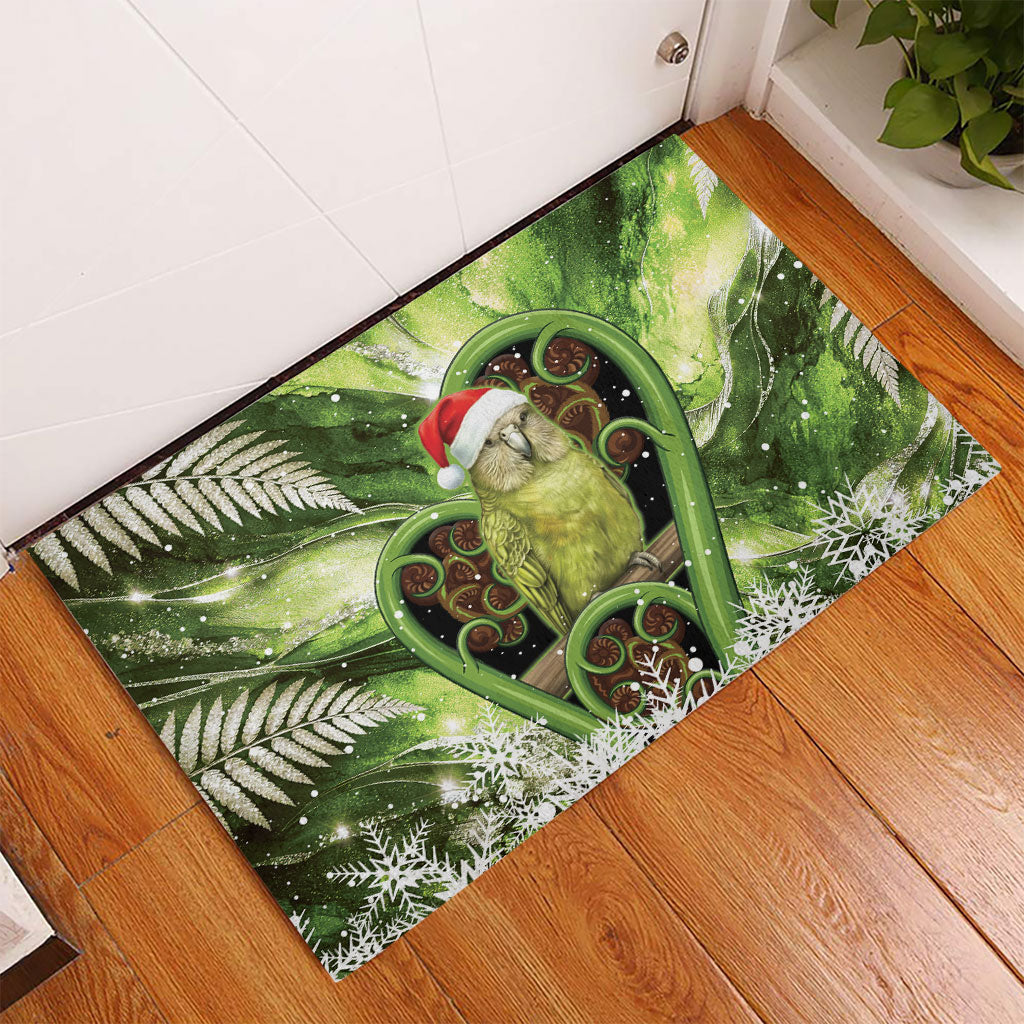 Kakapo New Zealand Christmas In July Rubber Doormat NZ Aroha Koru Fern Marble Vibes