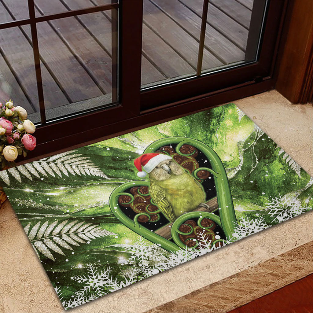 Kakapo New Zealand Christmas In July Rubber Doormat NZ Aroha Koru Fern Marble Vibes