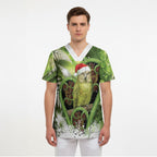 Kakapo New Zealand Christmas In July Scrub Top NZ Aroha Koru Fern Marble Vibes