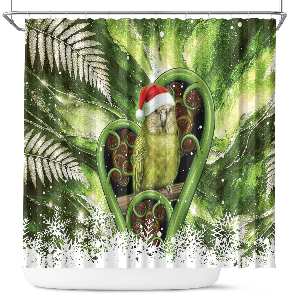 Kakapo New Zealand Christmas In July Shower Curtain NZ Aroha Koru Fern Marble Vibes