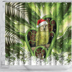 Kakapo New Zealand Christmas In July Shower Curtain NZ Aroha Koru Fern Marble Vibes