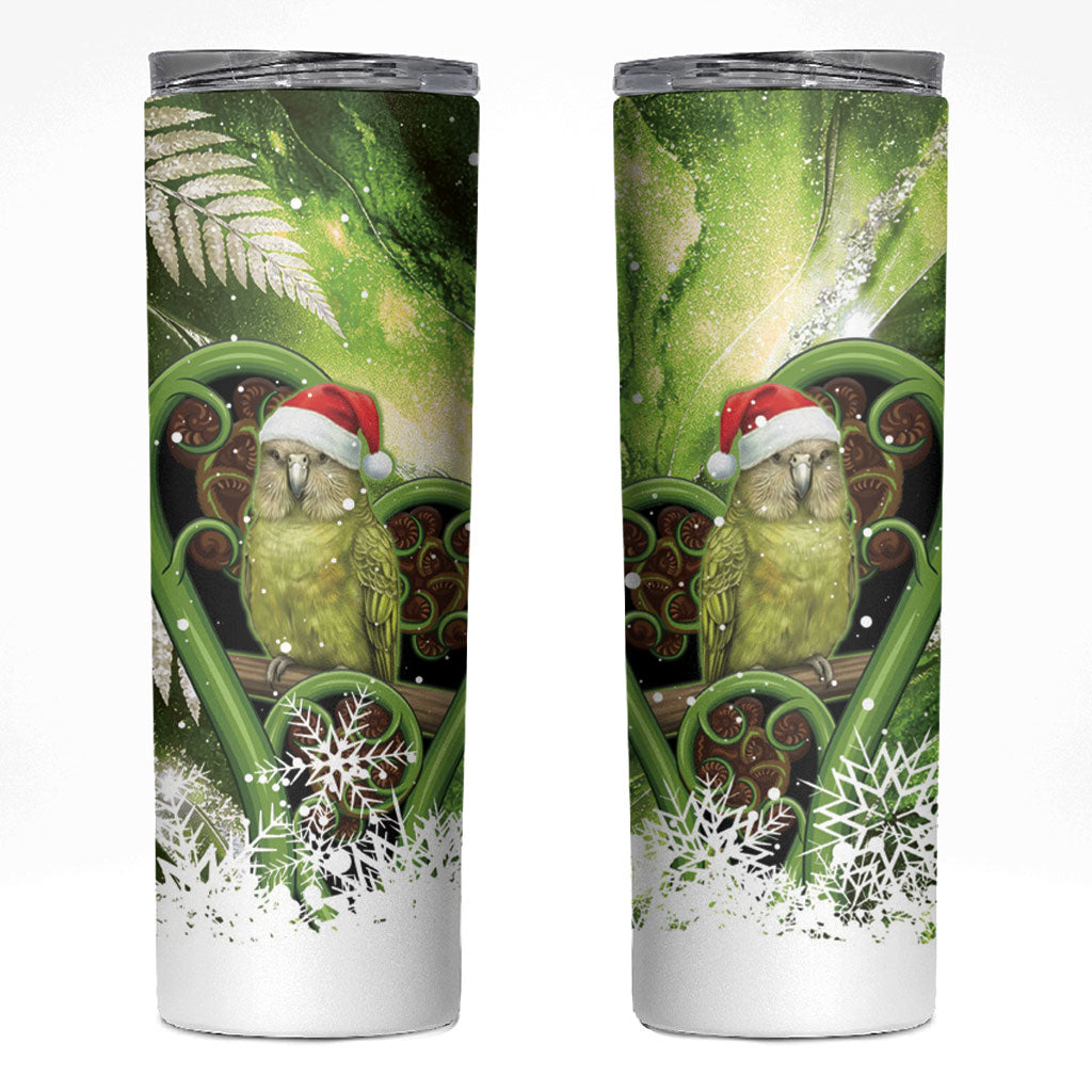 Kakapo New Zealand Christmas In July Skinny Tumbler NZ Aroha Koru Fern Marble Vibes