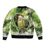 Kakapo New Zealand Christmas In July Sleeve Zip Bomber Jacket NZ Aroha Koru Fern Marble Vibes