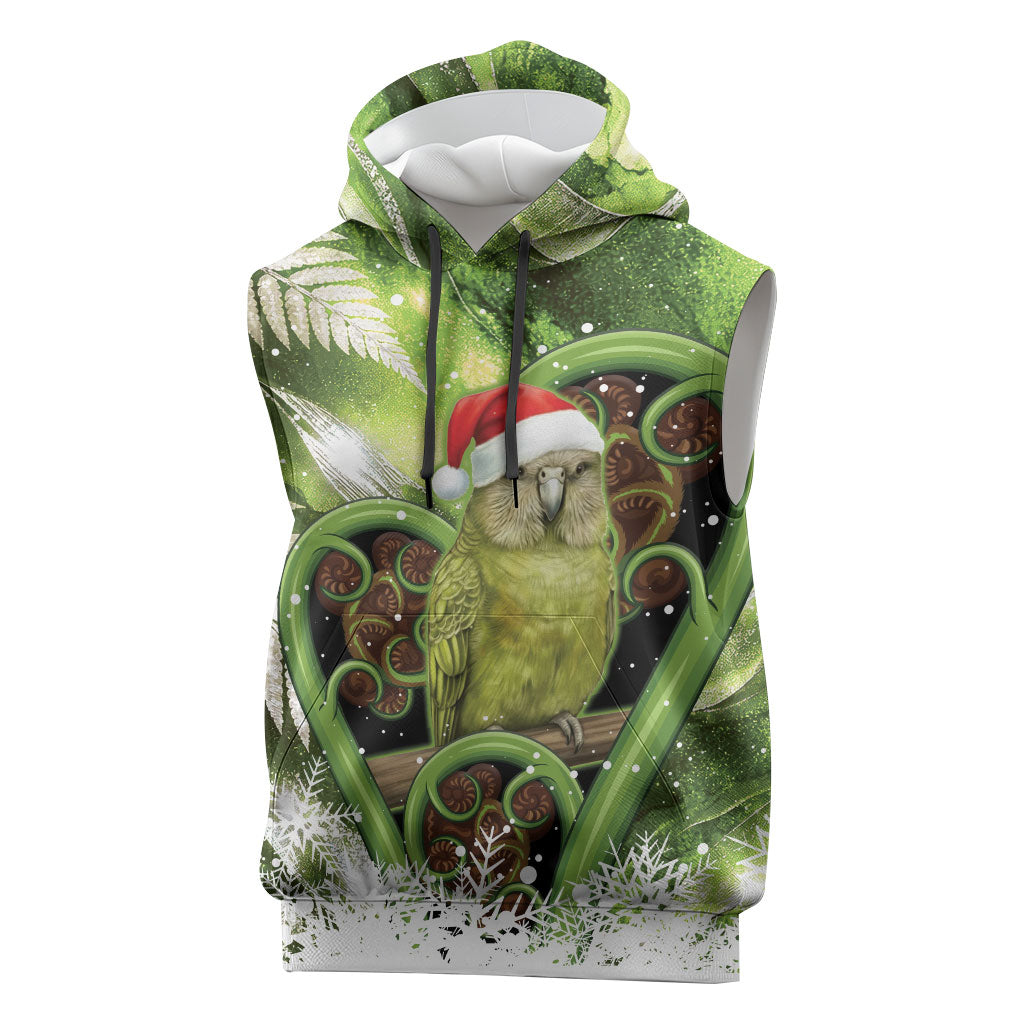 Kakapo New Zealand Christmas In July Sleeveless Hoodie NZ Aroha Koru Fern Marble Vibes