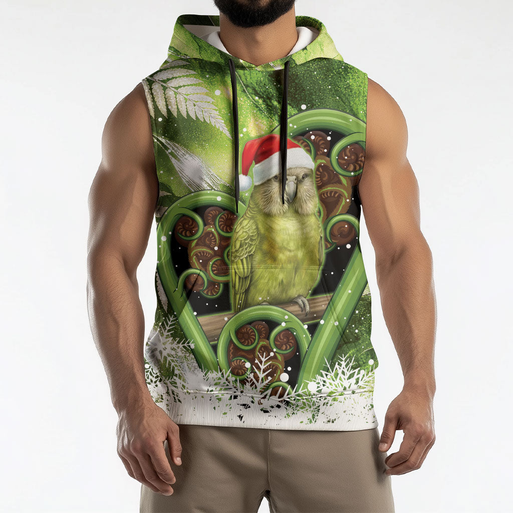 Kakapo New Zealand Christmas In July Sleeveless Hoodie NZ Aroha Koru Fern Marble Vibes