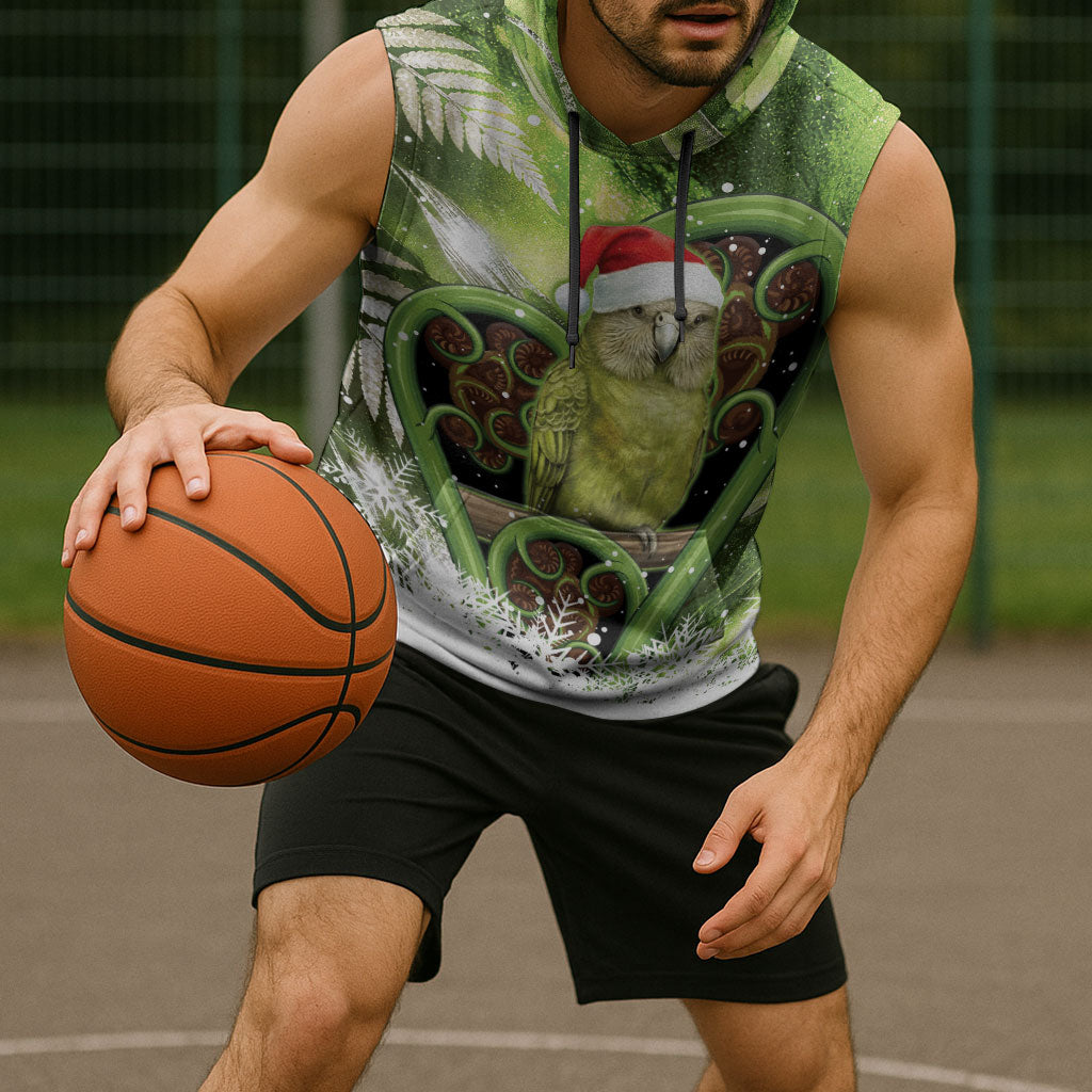 Kakapo New Zealand Christmas In July Sleeveless Hoodie NZ Aroha Koru Fern Marble Vibes