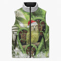 Kakapo New Zealand Christmas In July Sleeveless Puffer Jacket NZ Aroha Koru Fern Marble Vibes