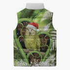 Kakapo New Zealand Christmas In July Sleeveless Puffer Jacket NZ Aroha Koru Fern Marble Vibes