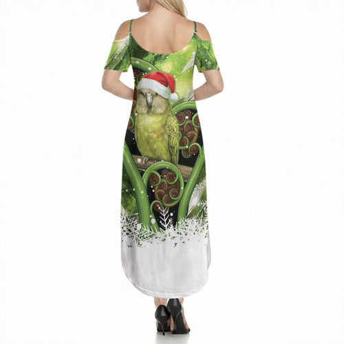 Kakapo New Zealand Christmas In July Summer Maxi Dress NZ Aroha Koru Fern Marble Vibes