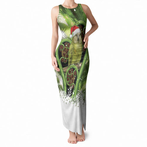 Kakapo New Zealand Christmas In July Tank Maxi Dress NZ Aroha Koru Fern Marble Vibes