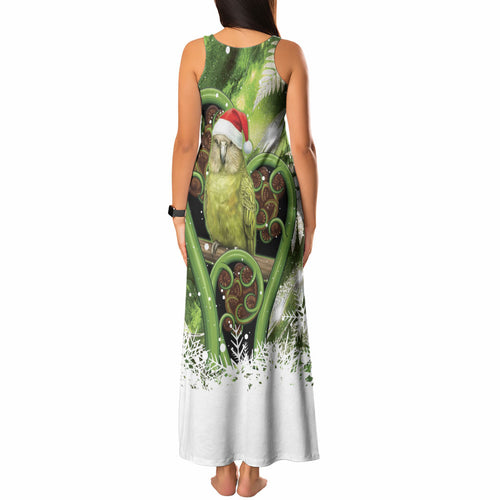 Kakapo New Zealand Christmas In July Tank Maxi Dress NZ Aroha Koru Fern Marble Vibes