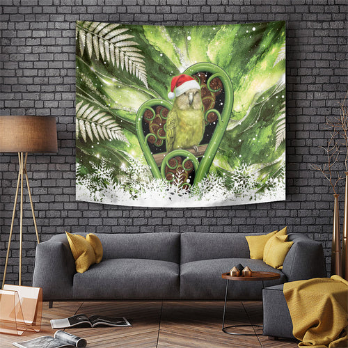 Kakapo New Zealand Christmas In July Tapestry NZ Aroha Koru Fern Marble Vibes