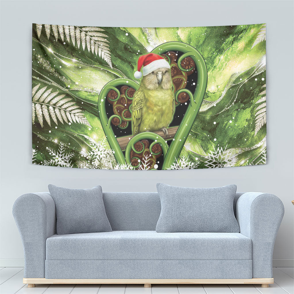Kakapo New Zealand Christmas In July Tapestry NZ Aroha Koru Fern Marble Vibes