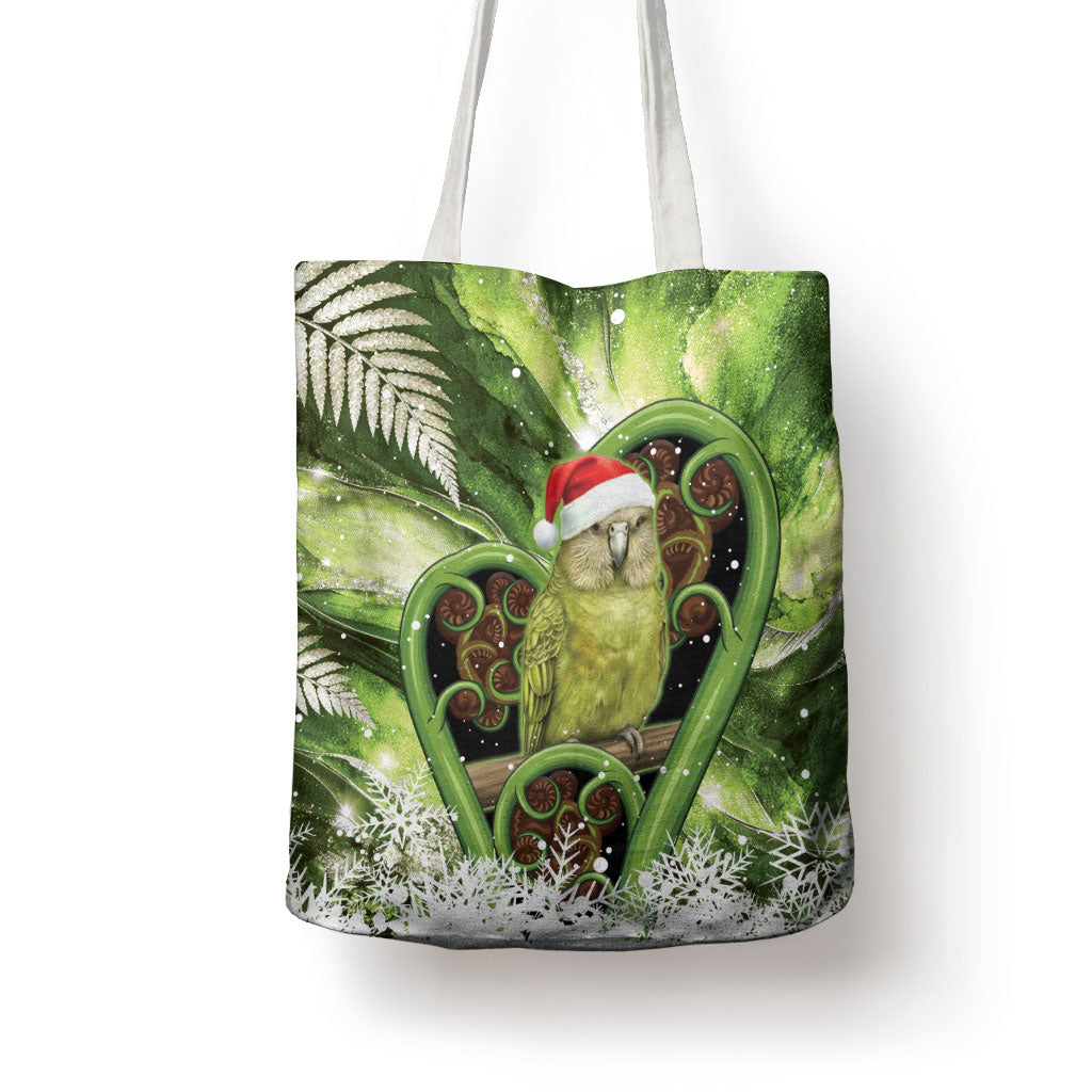 Kakapo New Zealand Christmas In July Tote Bag NZ Aroha Koru Fern Marble Vibes