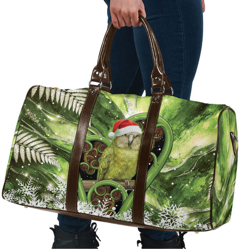 Kakapo New Zealand Christmas In July Travel Bag NZ Aroha Koru Fern Marble Vibes