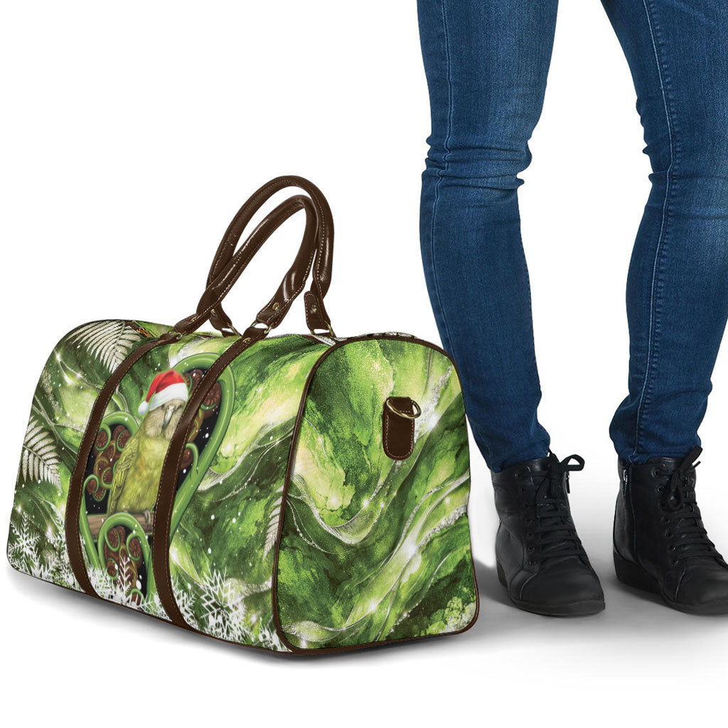 Kakapo New Zealand Christmas In July Travel Bag NZ Aroha Koru Fern Marble Vibes