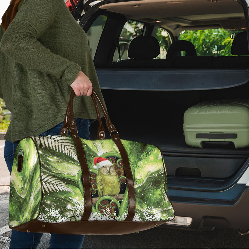 Kakapo New Zealand Christmas In July Travel Bag NZ Aroha Koru Fern Marble Vibes