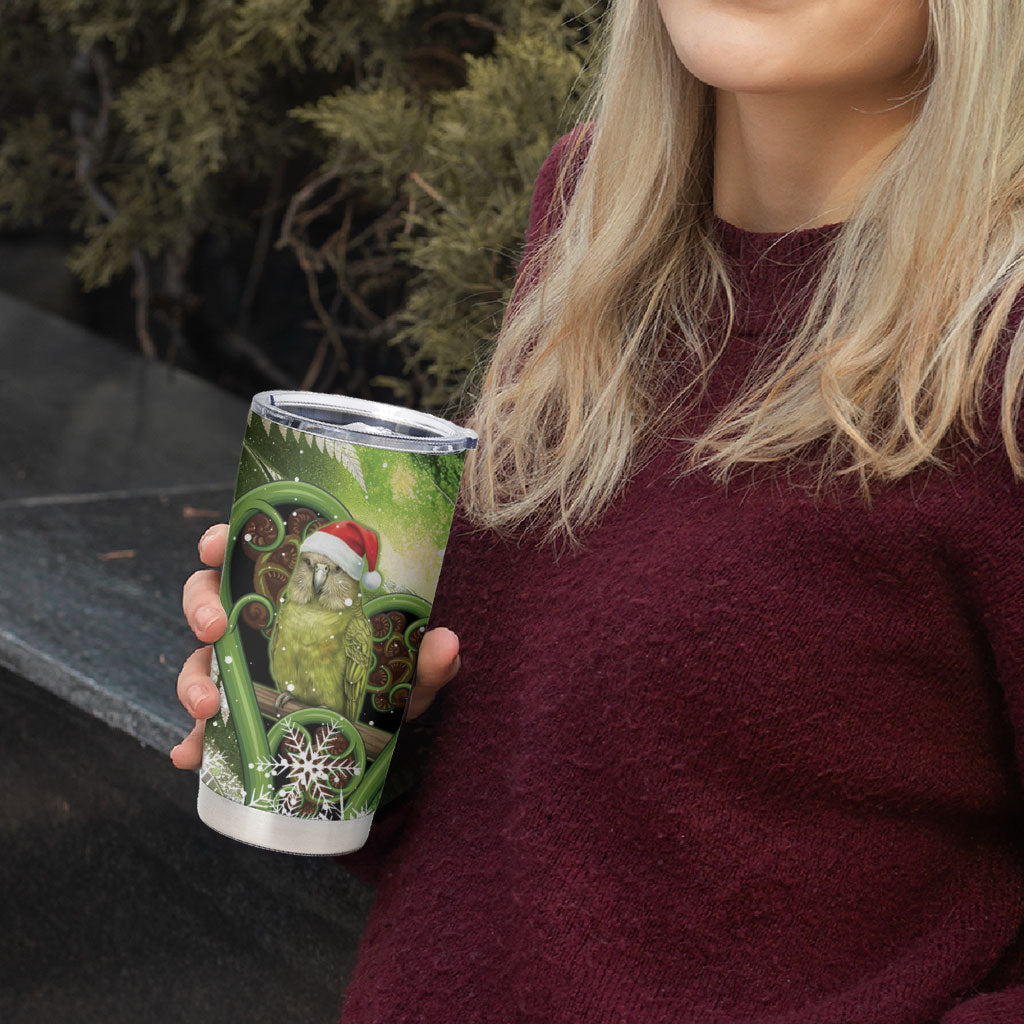Kakapo New Zealand Christmas In July Tumbler Cup NZ Aroha Koru Fern Marble Vibes