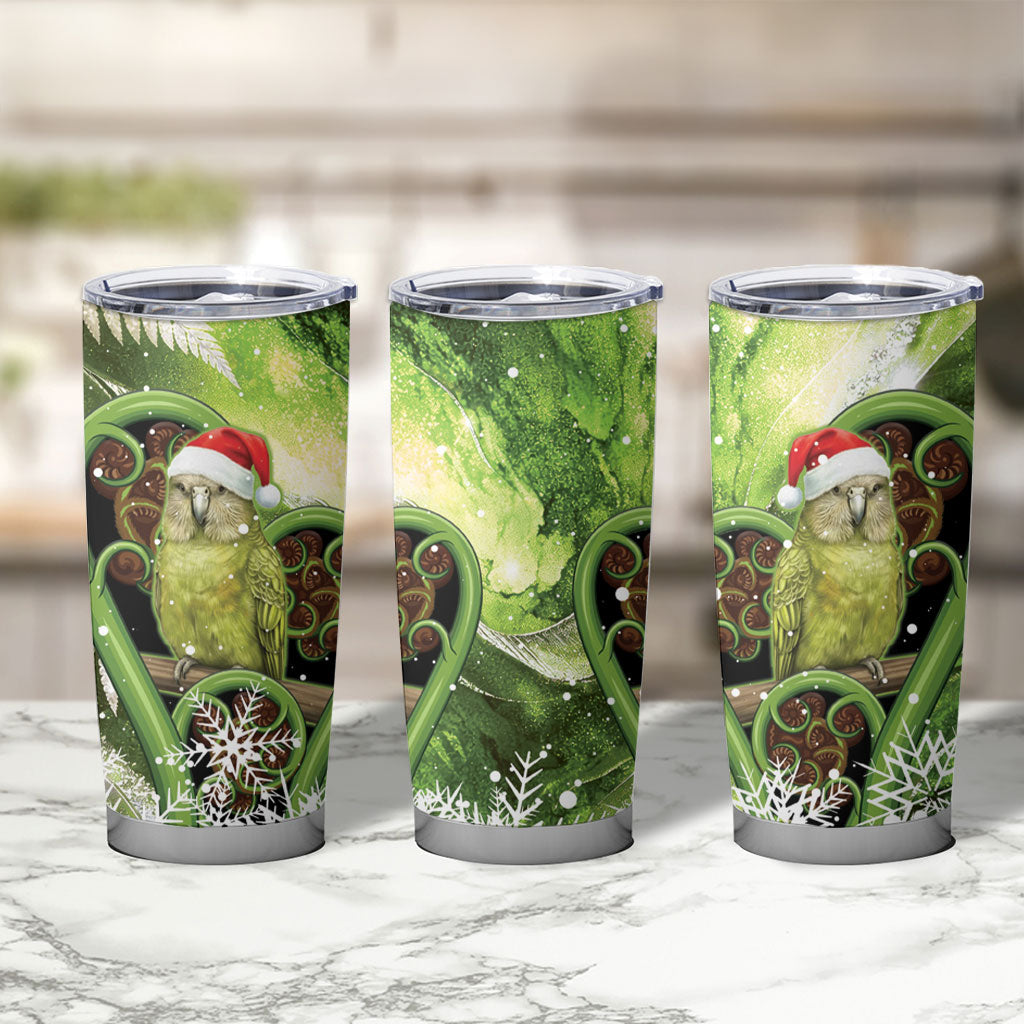 Kakapo New Zealand Christmas In July Tumbler Cup NZ Aroha Koru Fern Marble Vibes
