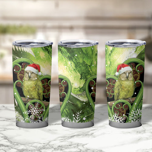 Kakapo New Zealand Christmas In July Tumbler Cup NZ Aroha Koru Fern Marble Vibes