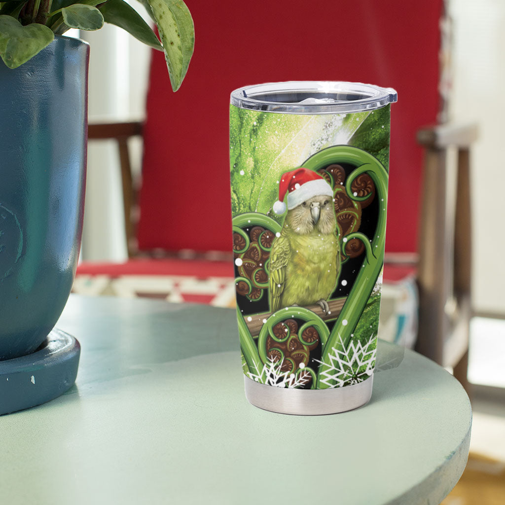 Kakapo New Zealand Christmas In July Tumbler Cup NZ Aroha Koru Fern Marble Vibes