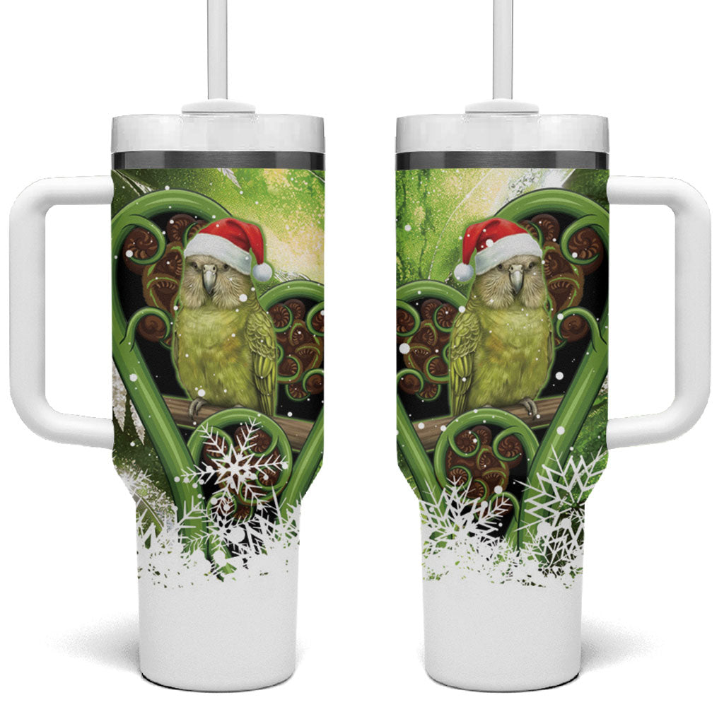 Kakapo New Zealand Christmas In July Tumbler With Handle NZ Aroha Koru Fern Marble Vibes