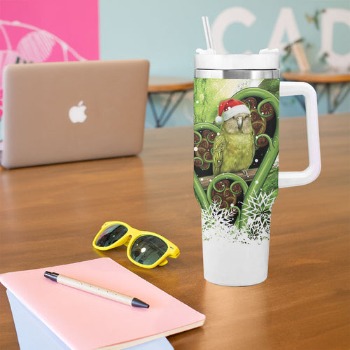Kakapo New Zealand Christmas In July Tumbler With Handle NZ Aroha Koru Fern Marble Vibes