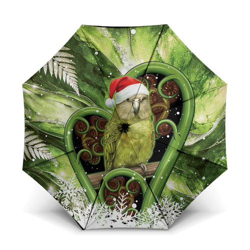 Kakapo New Zealand Christmas In July Umbrella NZ Aroha Koru Fern Marble Vibes