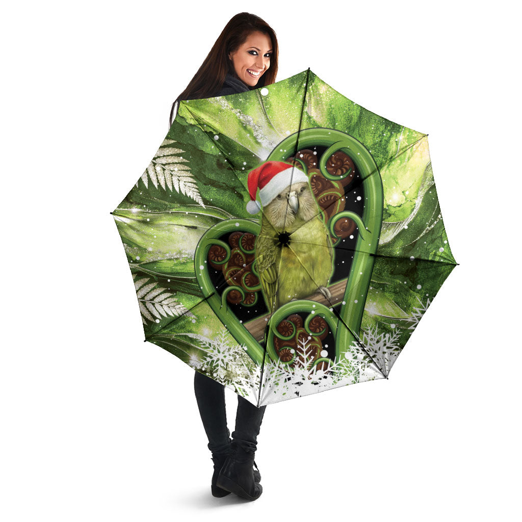 Kakapo New Zealand Christmas In July Umbrella NZ Aroha Koru Fern Marble Vibes