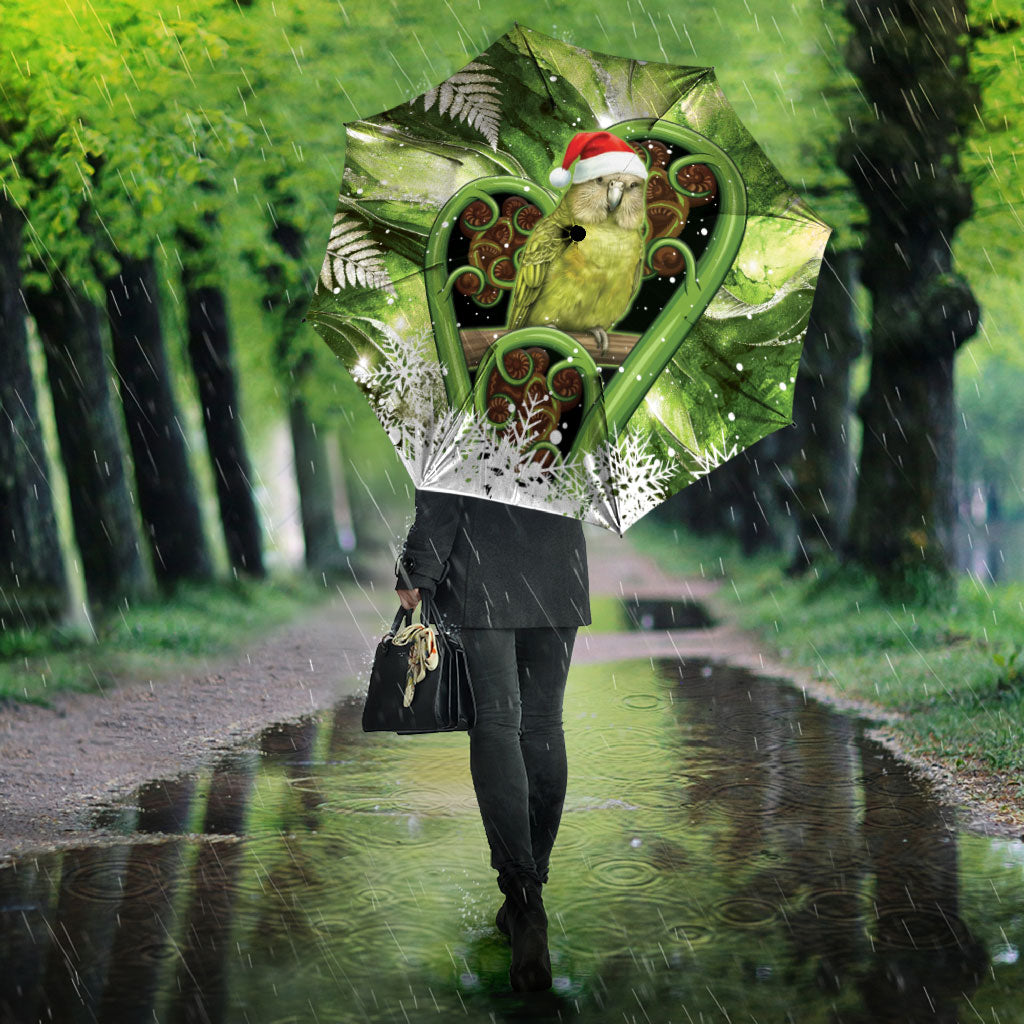 Kakapo New Zealand Christmas In July Umbrella NZ Aroha Koru Fern Marble Vibes
