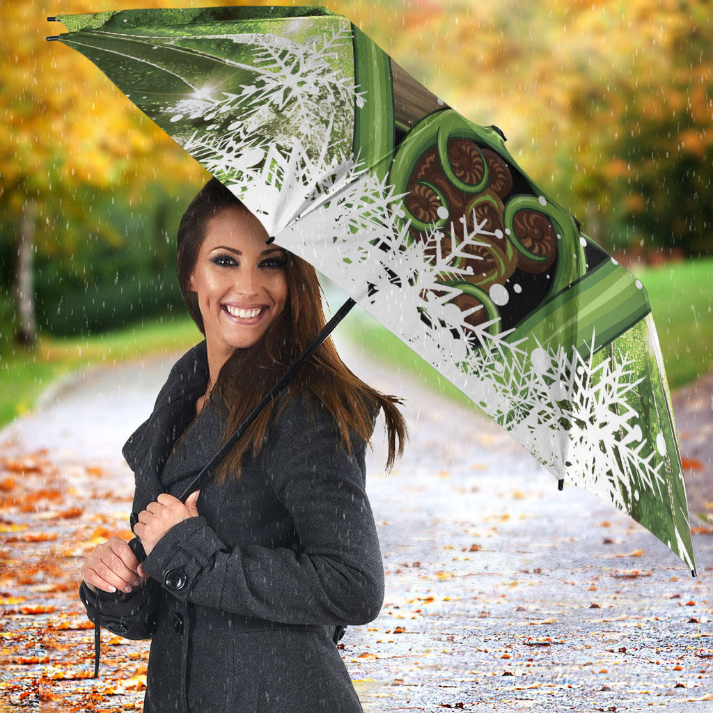 Kakapo New Zealand Christmas In July Umbrella NZ Aroha Koru Fern Marble Vibes