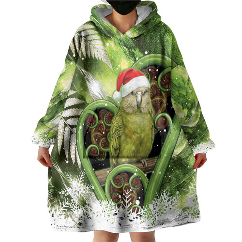 Kakapo New Zealand Christmas In July Wearable Blanket Hoodie NZ Aroha Koru Fern Marble Vibes