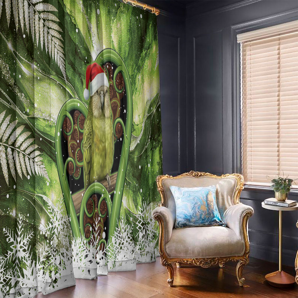 Kakapo New Zealand Christmas In July Window Curtain NZ Aroha Koru Fern Marble Vibes