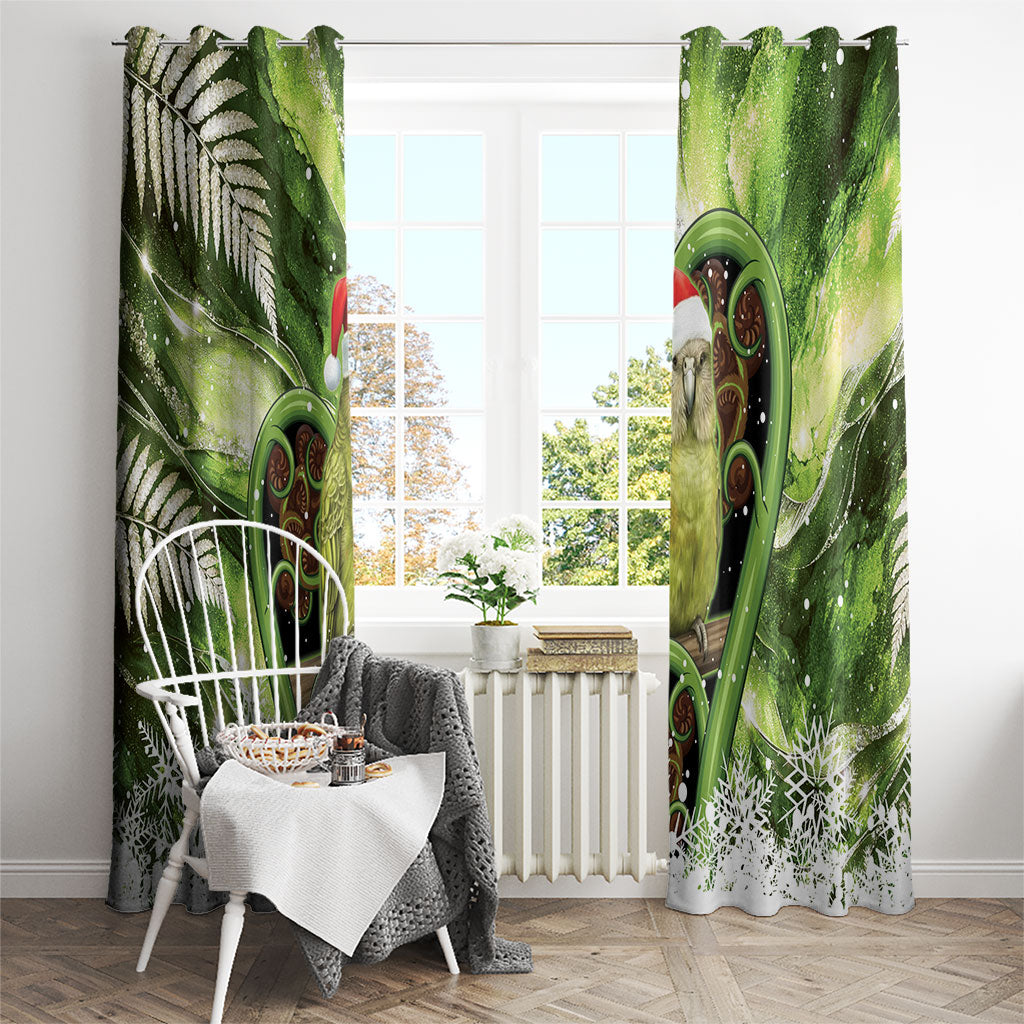 Kakapo New Zealand Christmas In July Window Curtain NZ Aroha Koru Fern Marble Vibes