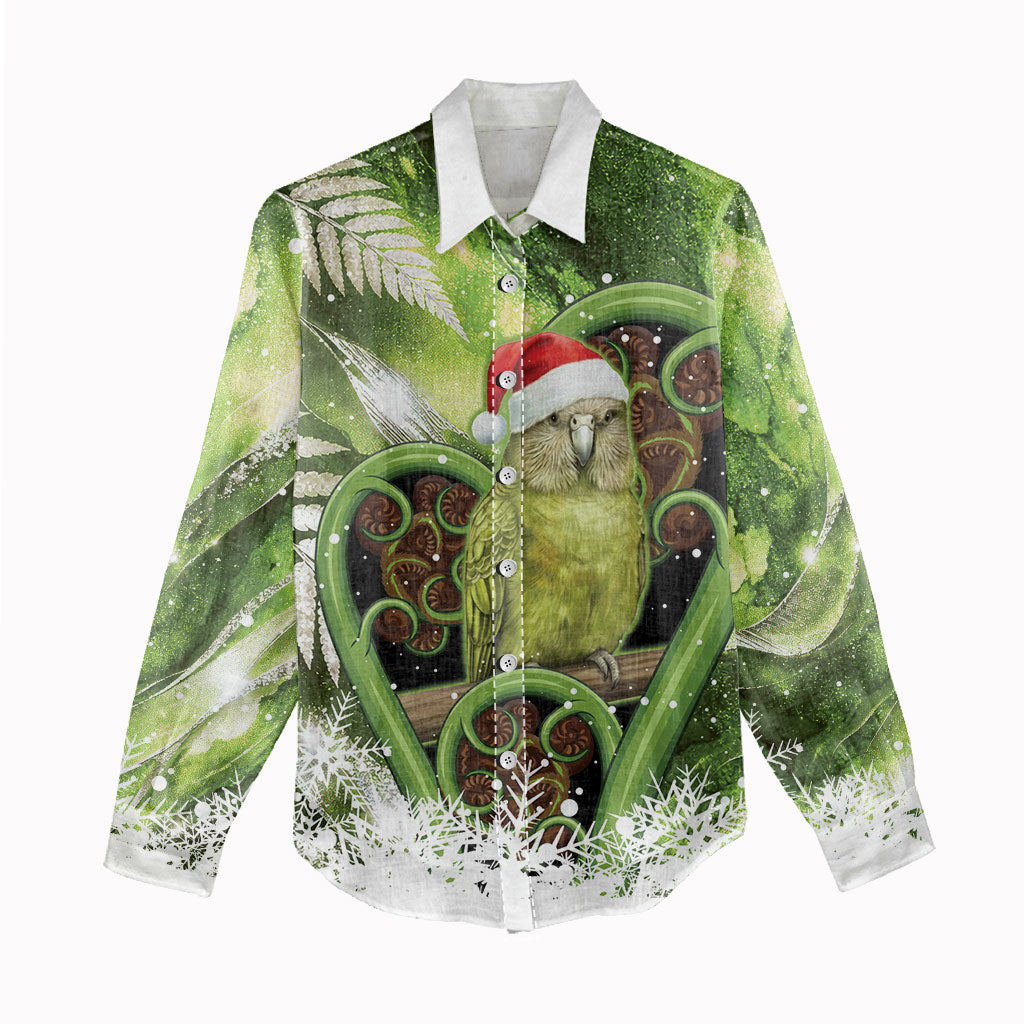 Kakapo New Zealand Christmas In July Women Casual Shirt NZ Aroha Koru Fern Marble Vibes