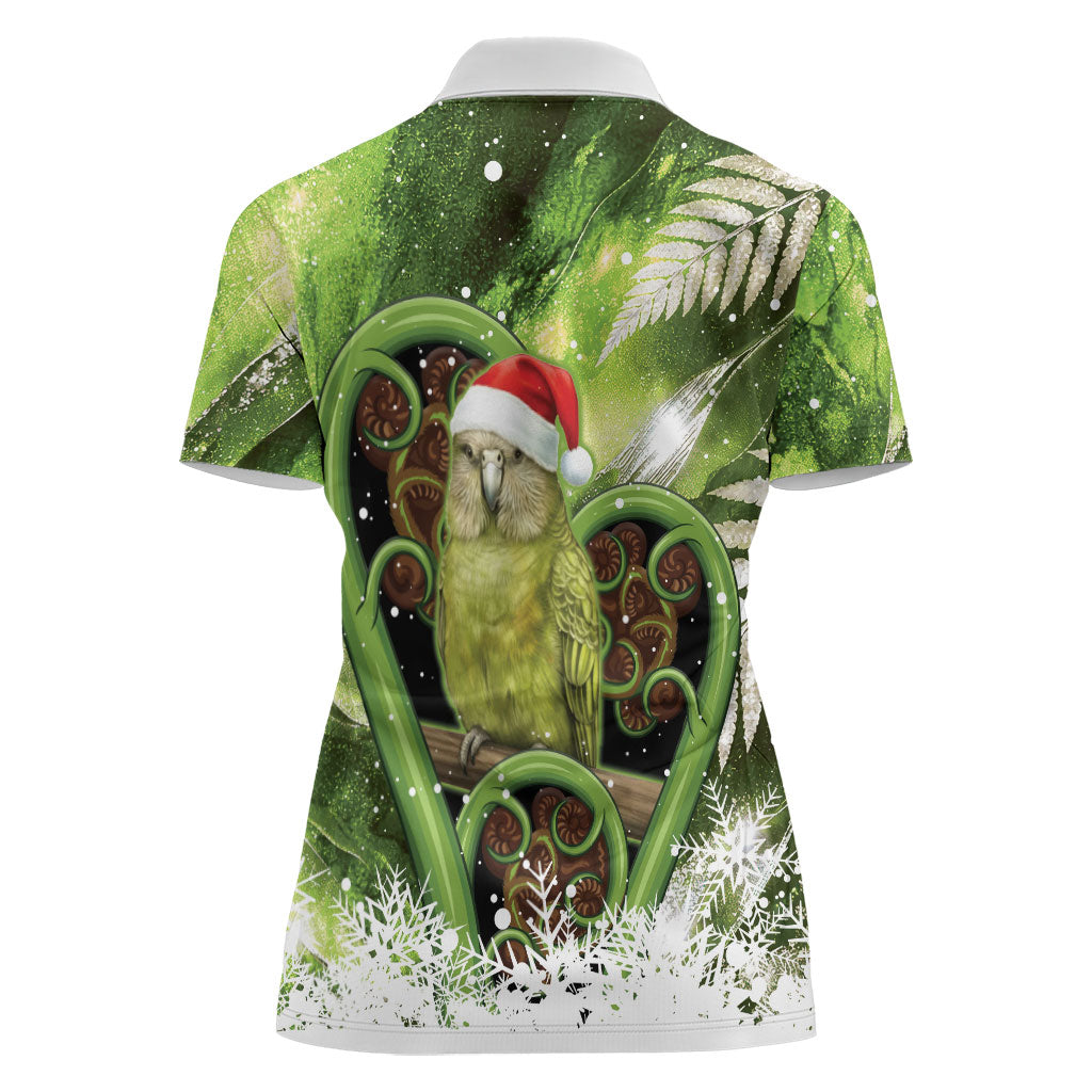 Kakapo New Zealand Christmas In July Women Polo Shirt NZ Aroha Koru Fern Marble Vibes