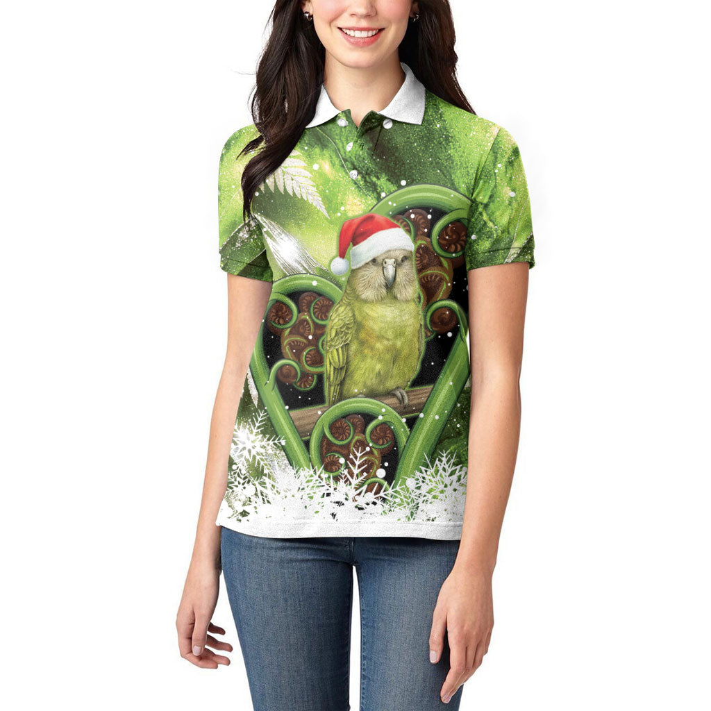 Kakapo New Zealand Christmas In July Women Polo Shirt NZ Aroha Koru Fern Marble Vibes