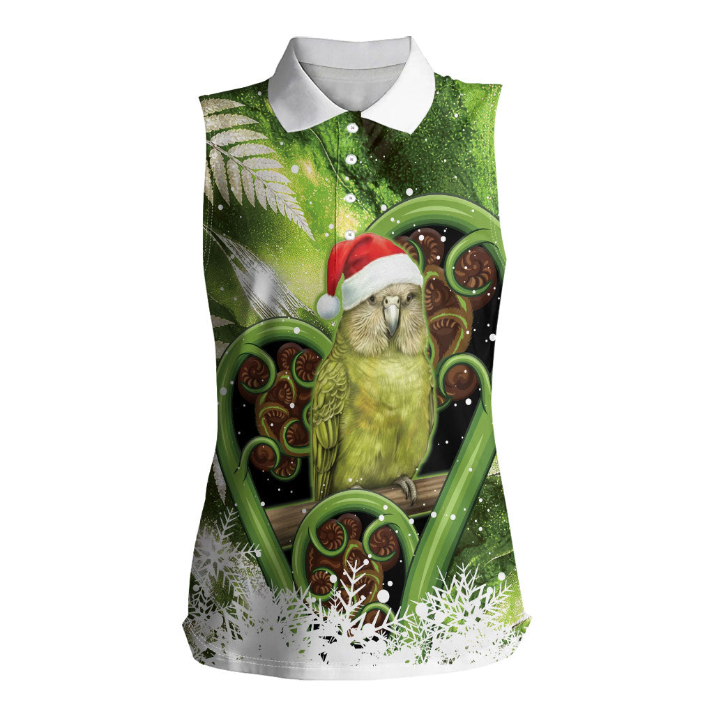 Kakapo New Zealand Christmas In July Women Sleeveless Polo Shirt NZ Aroha Koru Fern Marble Vibes