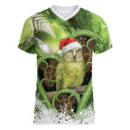 Kakapo New Zealand Christmas In July Women V-Neck T-Shirt NZ Aroha Koru Fern Marble Vibes