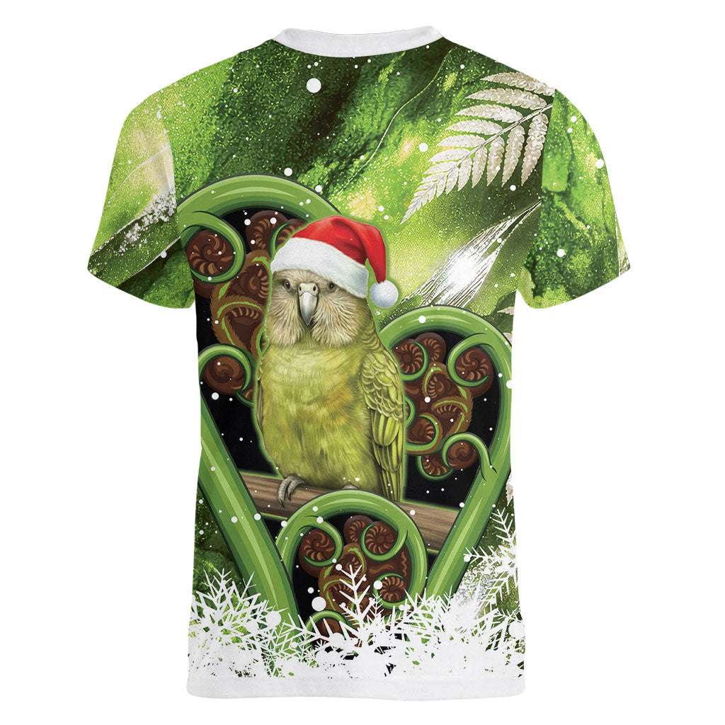 Kakapo New Zealand Christmas In July Women V-Neck T-Shirt NZ Aroha Koru Fern Marble Vibes