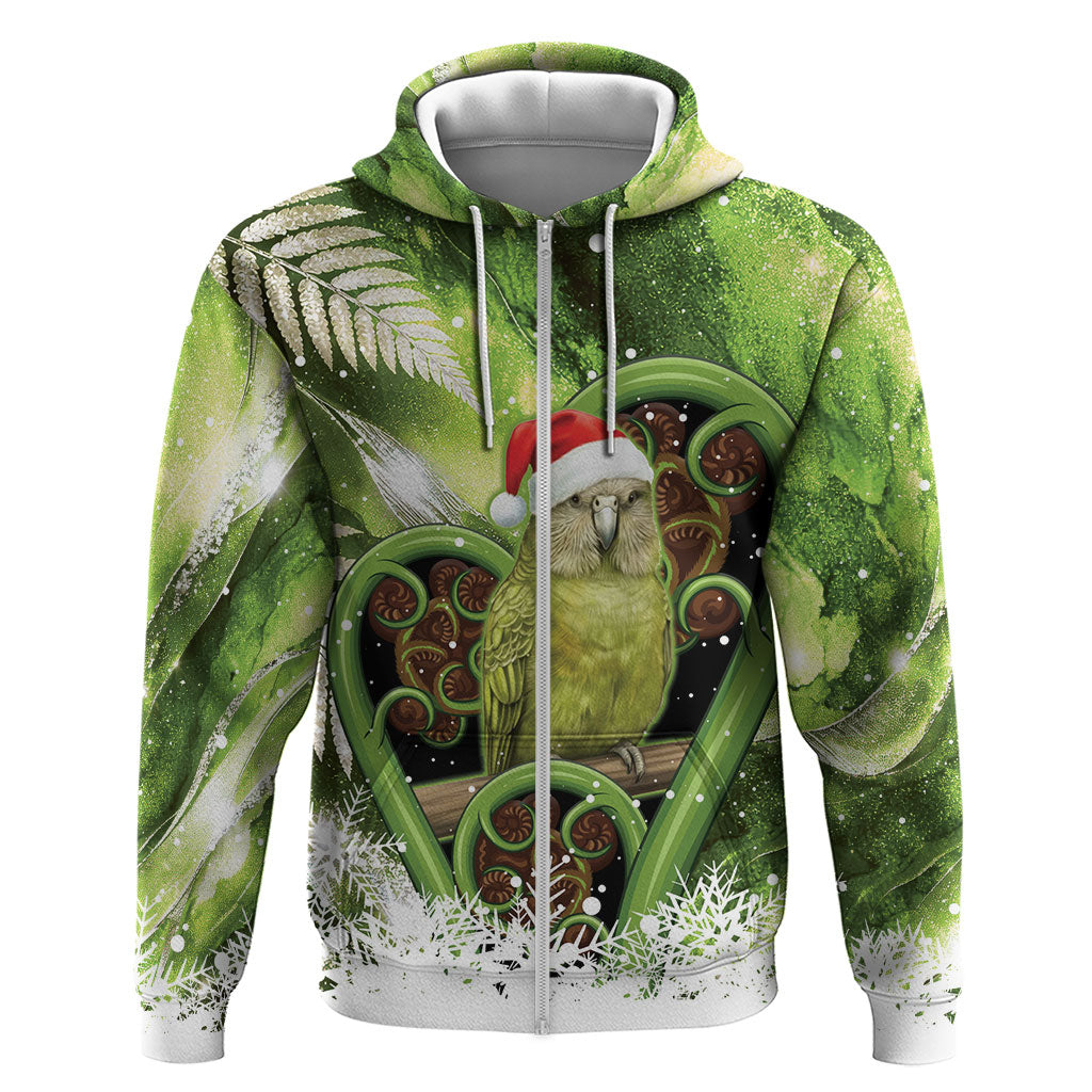 Kakapo New Zealand Christmas In July Zip Hoodie NZ Aroha Koru Fern Marble Vibes