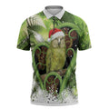 Kakapo New Zealand Christmas In July Zipper Polo Shirt NZ Aroha Koru Fern Marble Vibes